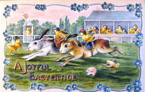 Vintage Easter Postcard: Jockey Chicks