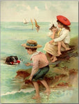 Vintage Summer Beach Postcard: Doll Rescue