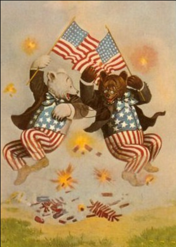 Vintage 4th of July Postcard: Jumping Bears