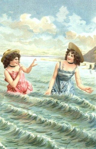 Vintage Summer Beach Postcard: Victorian Playful Surf