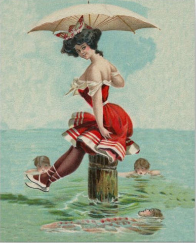 Vintage Summer Beach Postcard: On a Beach Pole