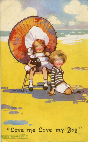 Vintage Summer Beach Postcard: Love me Love my Dog