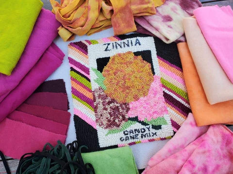 Rug Hooking Monthly Beginner May Kit Vintage Seed Packet Zinnia