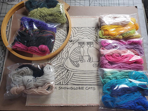 Rug Hooking Kit - Folk Snowglobe cats
