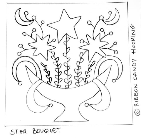 Baltimore Album Quilt Inspired Rug Hooking Pattern - Star Bouquet - PDF