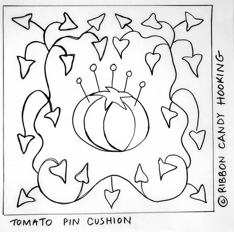 Baltimore Album Quilt Inspired Rug Hooking Pattern - Tomato Pin Cushion -