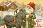Vintage Christmas Postcard: God Jul, Yule Goat and Father Christmas