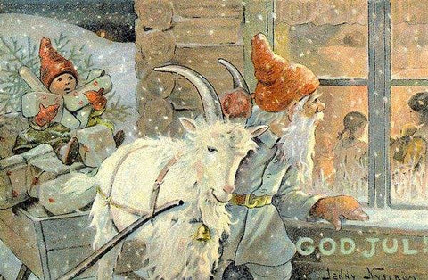 Vintage Christmas Postcard: God Jul, Yule Goat's visit