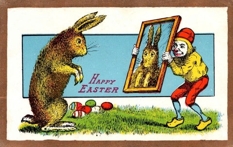 Vintage Easter Postcard: Bunny Mirror