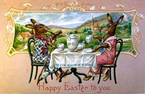 Vintage Easter Postcard: Easter Tea