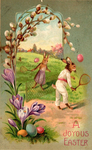 Vintage Easter Postcard: Easter Tennis