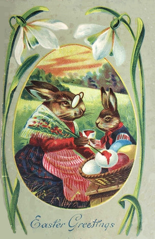 Vintage Easter Postcard: Egg Painting with Mother