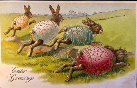 Vintage Easter Postcard: Egg Racing