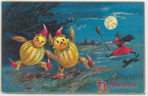 Vintage Halloween Postcard: Hallowe'en Pumpkin Chase