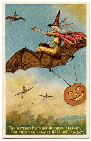 Vintage Halloween Postcard: The Witches Fly