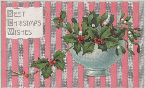 Vintage Christmas Postcard: Mistletoe and Holly