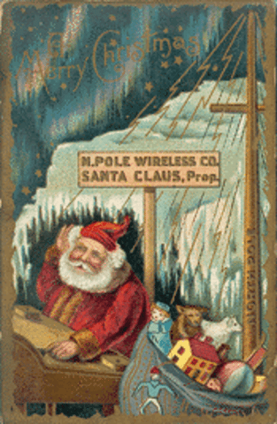 Vintage Christmas Postcard: Santa North Pole Wireless