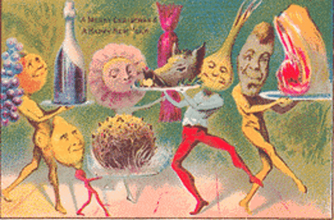 Vintage Christmas Postcard: Dancing Christmas Dinner