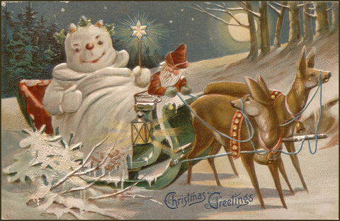 Vintage Christmas Postcard: King Frosty on the Sleigh