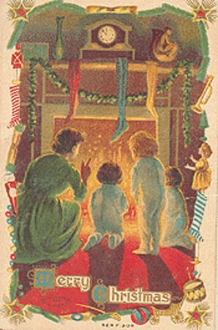 Vintage Christmas Postcard: Family at the Hearth