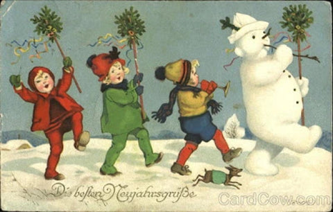 Vintage Christmas Postcard: Frosty's New Year Parade