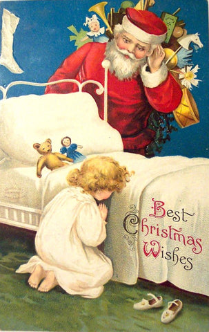 Vintage Christmas Postcard: Santa Prayer