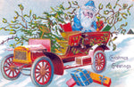 Vintage Christmas Postcard: Santa's Automobile