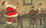 Vintage Christmas Postcard: Santa's Workshop and Elves