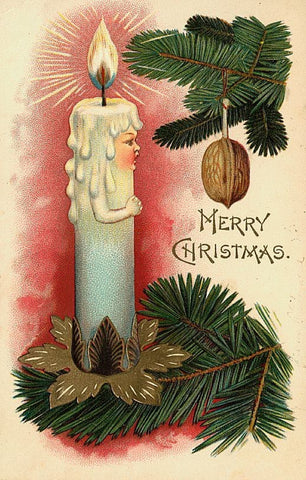 Vintage Christmas Postcard: Singing Candle