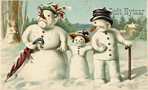 Vintage Christmas Postcard: Snow Family New Year