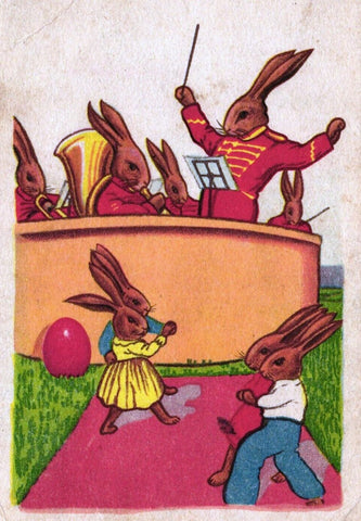 Vintage Easter Postcard: Bandstand Bunny