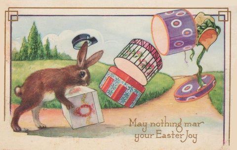 Vintage Easter Postcard: Hat-box Bunny