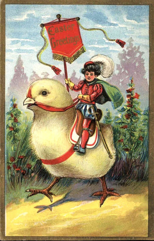 Vintage Easter Postcard: Jousting Chick