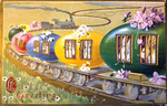 Vintage Easter Postcard: Train Car Eggs