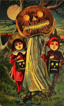 Vintage Halloween Postcard: The Ghost is seen