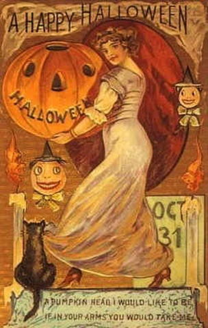 Vintage Halloween Postcard: A Pumpkin Head I would like to be