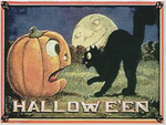 Vintage Halloween Postcard: Pumpkin and Cat