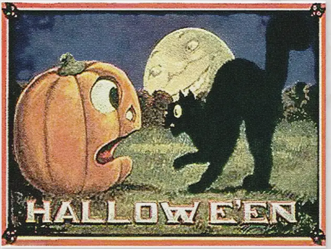 Vintage Halloween Postcard: Pumpkin and Cat