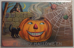Vintage Halloween Postcard: Smoking Pumpkin