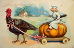 Vintage Thanksgiving Postcard: Turkey Cart