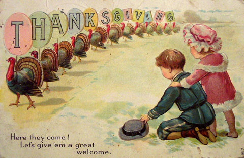 Vintage Thanksgiving Postcard: Here they come!