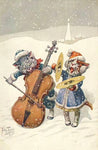 Vintage Christmas Postcard: New Year Cats Cello and Cymbals