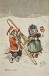 Vintage Christmas Postcard: New Year Cats Trombone and Rattle