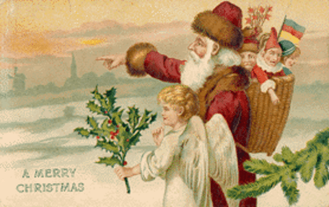 Vintage Christmas Postcard: Santa and Angel