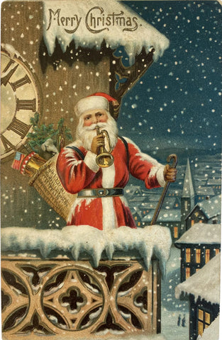 Vintage Christmas Postcard: Santa Horn