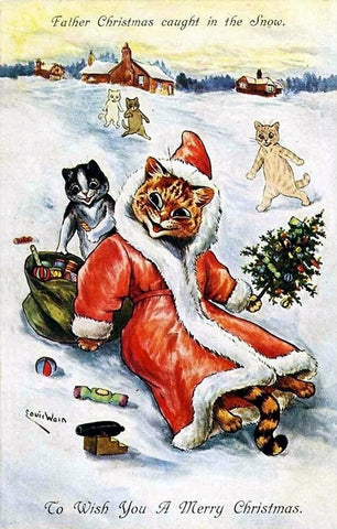 Vintage Christmas Postcard: Father Christmas caught in Snow
